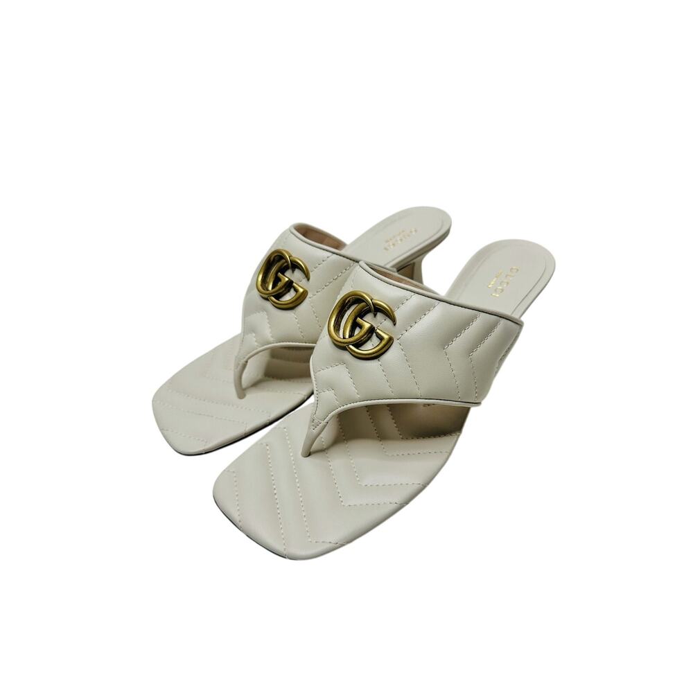 Gucci GG Marmont Chevron Matelassé Kitten Heel Thong Sandals White 40 US 10 NIB - Picture 7 of 14
